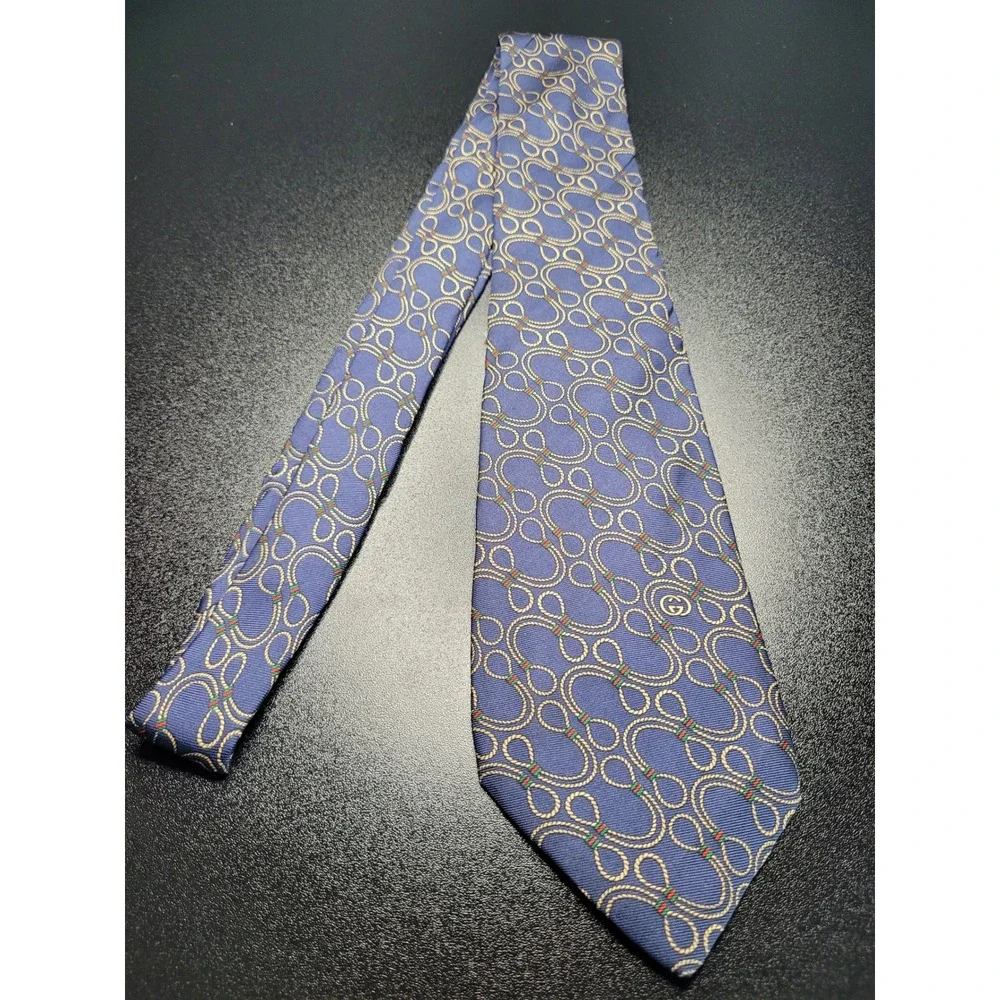 Gucci Men's Necktie Blue Rope GG Logo 100% Silk 3.5